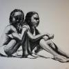 "Sisters Sunning" 30x30" Charcoal on paper, 2014