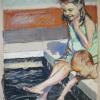 "My Girls and the Fountain", 30x22", Mixed Media on Paper.  McCann Family Collection. Maumelle, AR