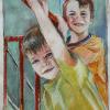 Max and Ben, 15x22" Mixed Media on Paper. Pullen Family Collection. Maumelle, AR