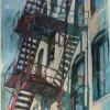 "Our Fire Escape", 30x24" Watercolor, Pastel, and Gesso on paper, 2016 SOLD