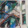 "Downtown Fire Escape", 15x19", Watercolor and Pastel on paper, 2016 SOLD